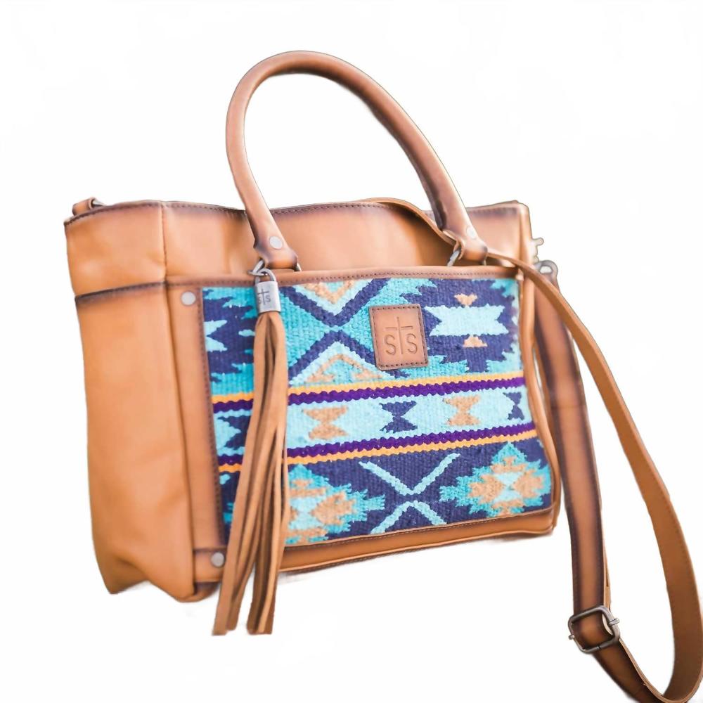 NEW STS RANCHWEAR women's serape satchel bag in mojave sky blue - Picture 4 of 8